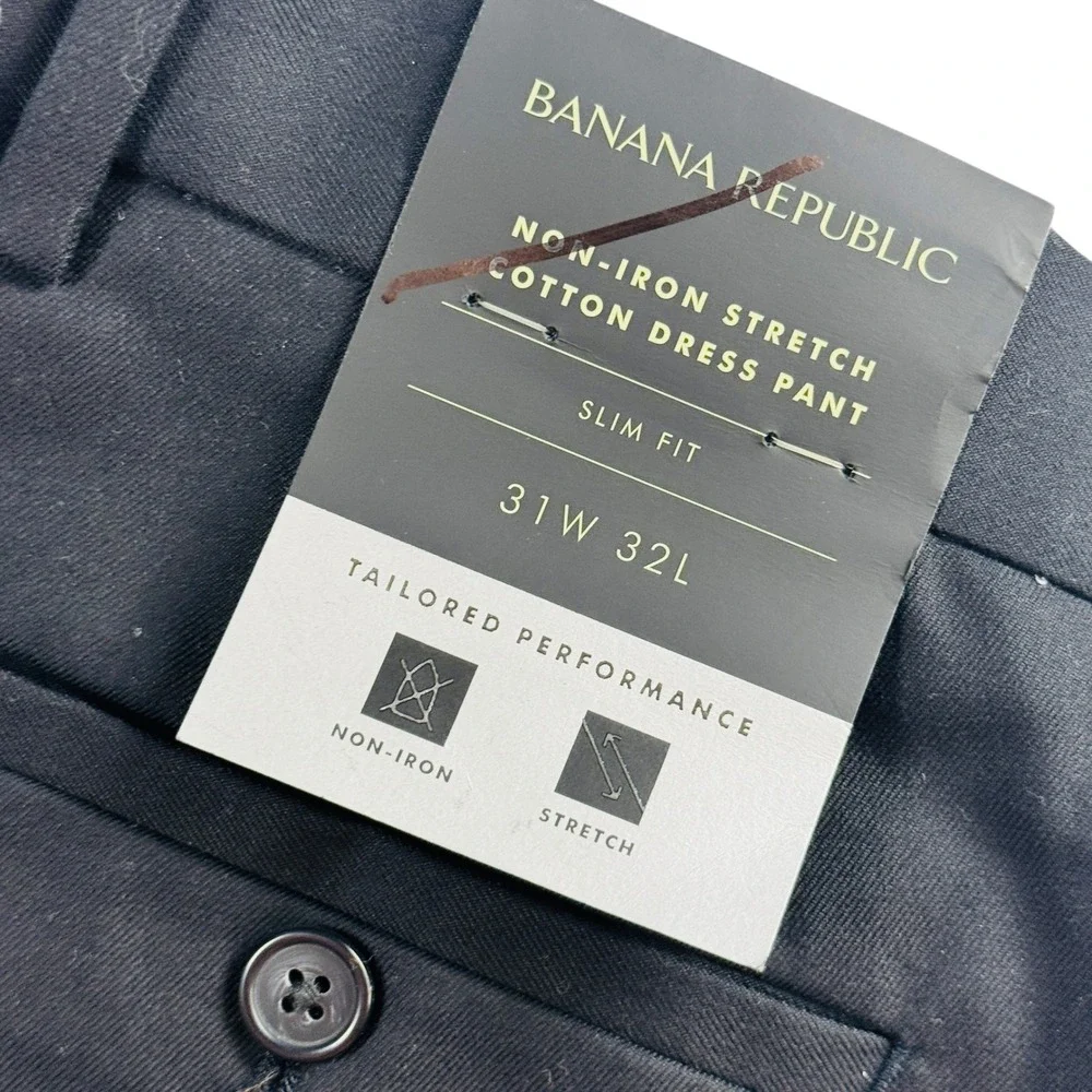 Banana Republic Slim-Fit Stretch Dress Pants 36x32 Black Flat Front NWT Classic‎